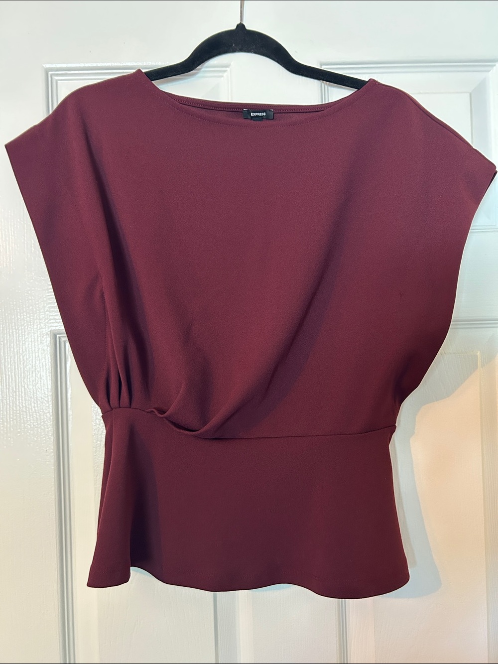 Express Draped Peplum Blouse in Wine